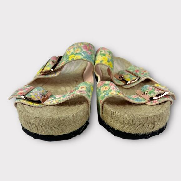MANEBI X LoveShackFancy Nordic Floral Leather Espadrille Slide Sandals 41/US 11 - Picture 6 of 10